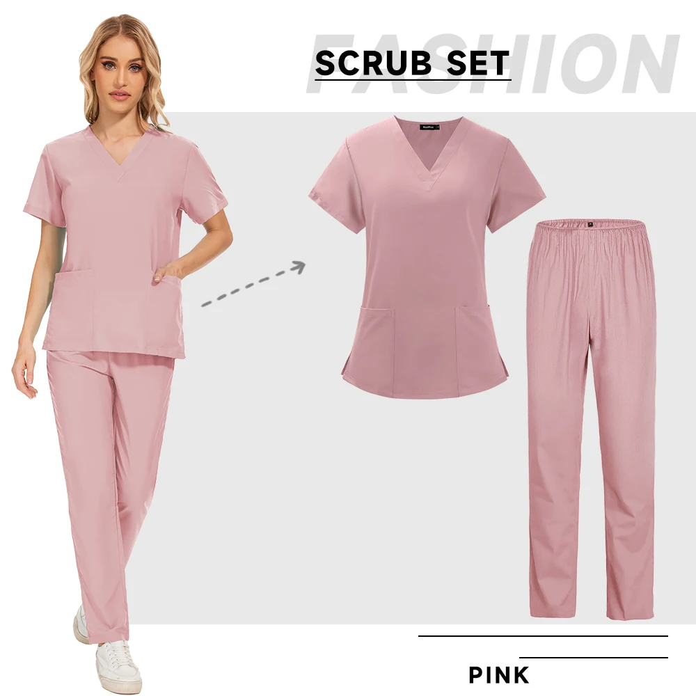 Scrubs Medical Uniforms Women Nurse Uniform Thin Breathable Medical Scrub Tops Elastic Scrubs Pants Doctor Workwear Spa Overalls