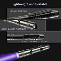 ไฟฉาย UV 395nm ไฟฉายอัลตราไวโอเลตพร้อมคลิปปากกาแบตเตอรี่ AAA แบบพกพาใช้แสงสีม่วงปัสสาวะสัตว์เลี้ยงเครื่องตรวจจับแมงป่อง UV 4