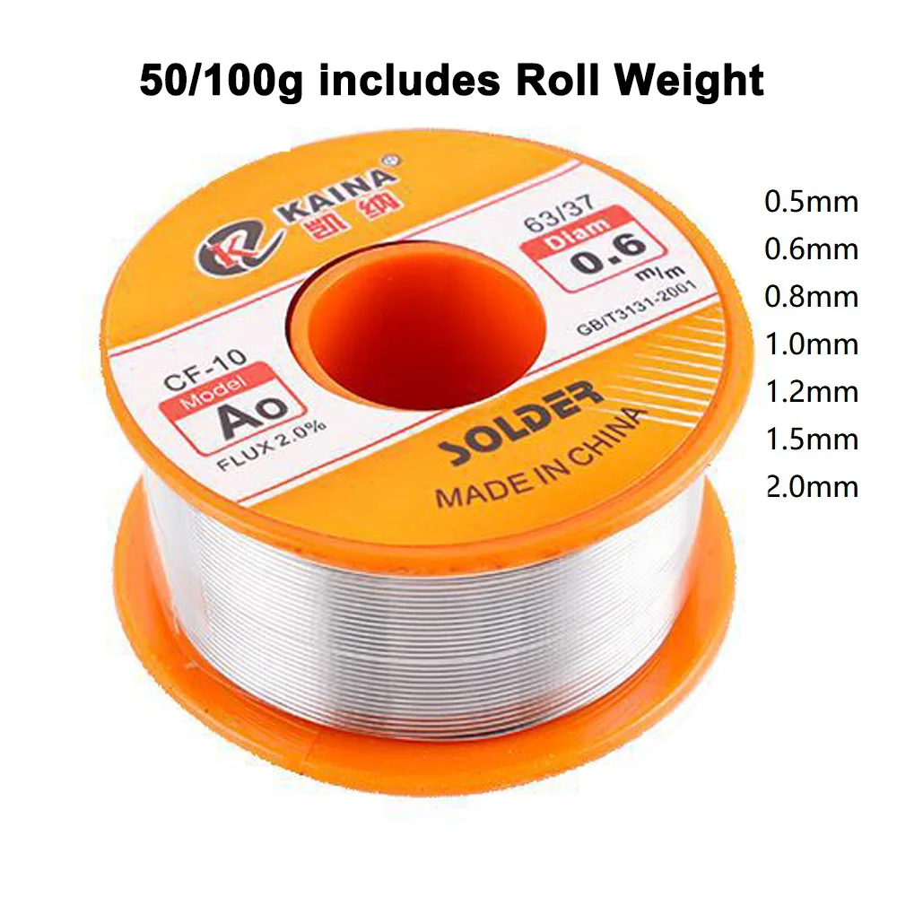 Soldering Wire 50/100g Rosin Solder Wire Tin B-1 63/37 CF-10 Flux 2.0% 0.5/0.6/0.8/1.0/1.2/1.5/2.0mm Welding Soldering Iron Cord Reel