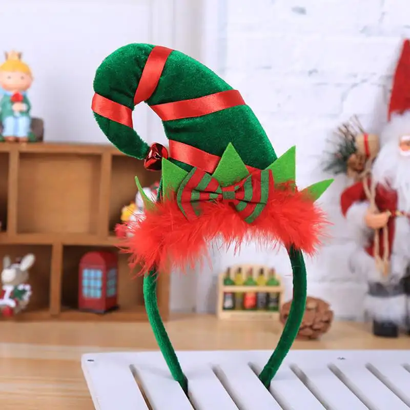 Christmas Decorations Of Red Feathers Small Pointed Hat Hair Hoop Elves Headband With Ear Fancy Dress Party Headdress