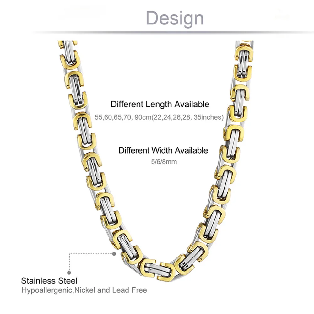 Cottvott Stainless Steel Byzantine Link Necklace For Men/Women 5mm/6mm/8mm Width 55cm/60cm/65cm/70cm/90cm Length Chain Gift 6