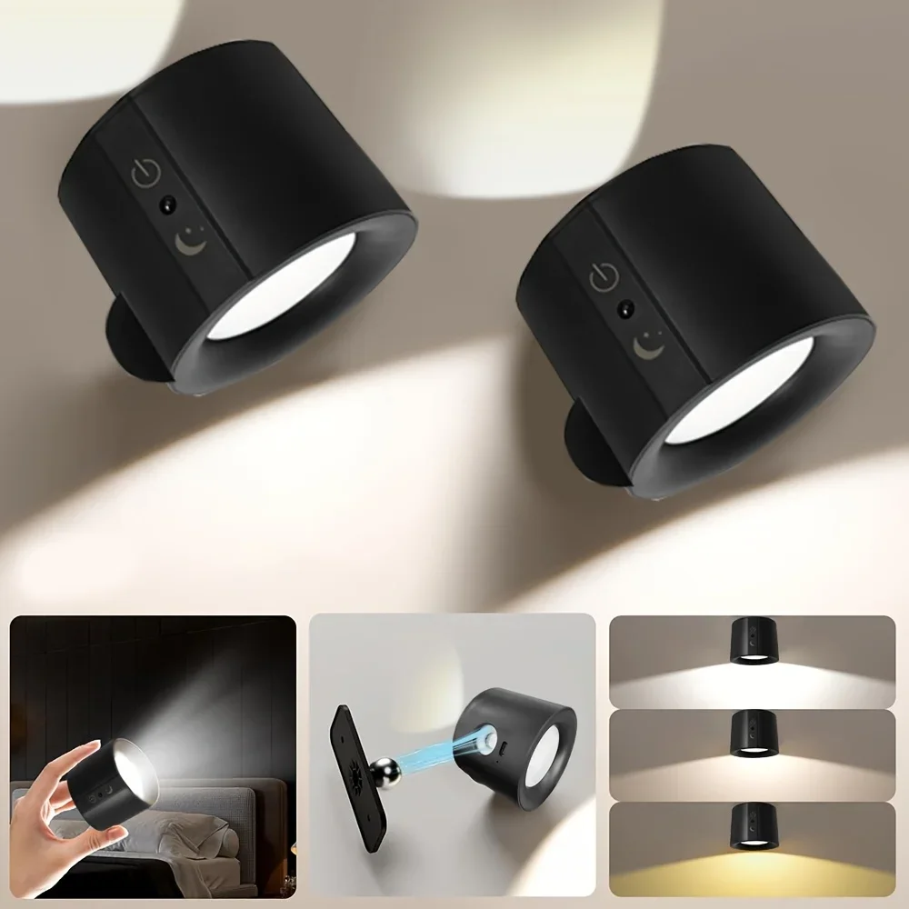 LED Wall Lamp Modern Magnetic Touch Rechargeable 360&deg; Rotation Wireless Remote Control Spotlight For Bedroom Living room decor