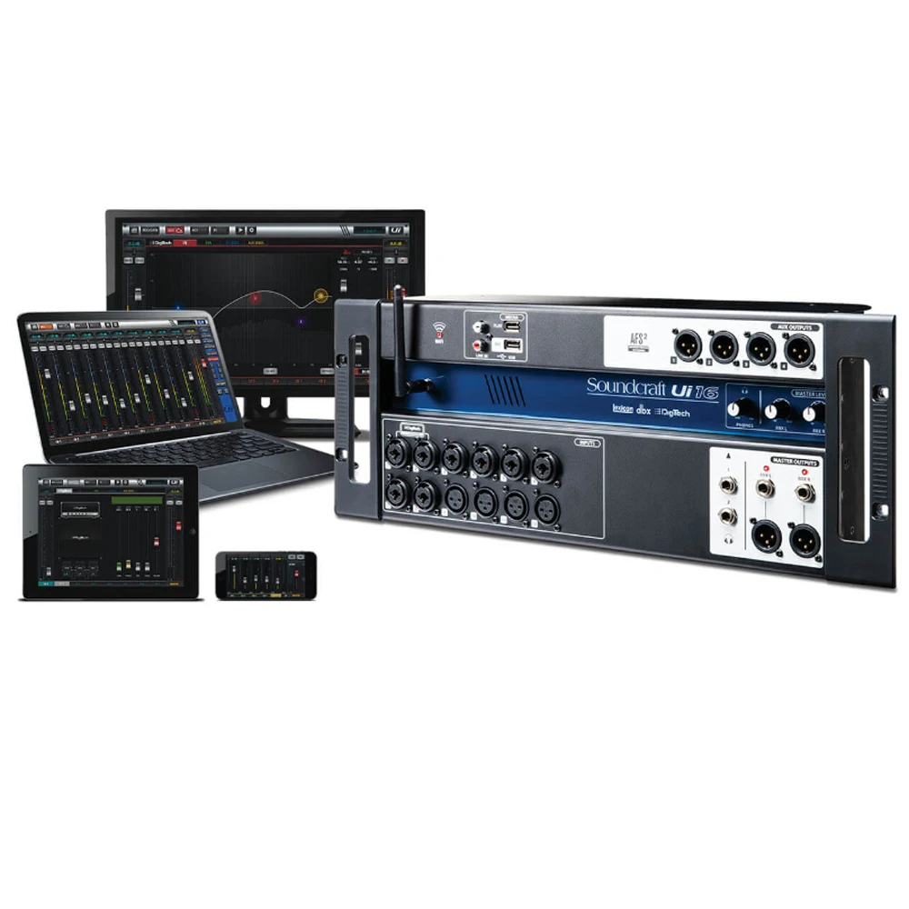 Soundcraft Ui16 16채널 원격 제어 디지털 믹서(12개 프리앰프, Wi-Fi, 4 Aux, 표면 없는 인터페이스, 디지털 효과 포함)