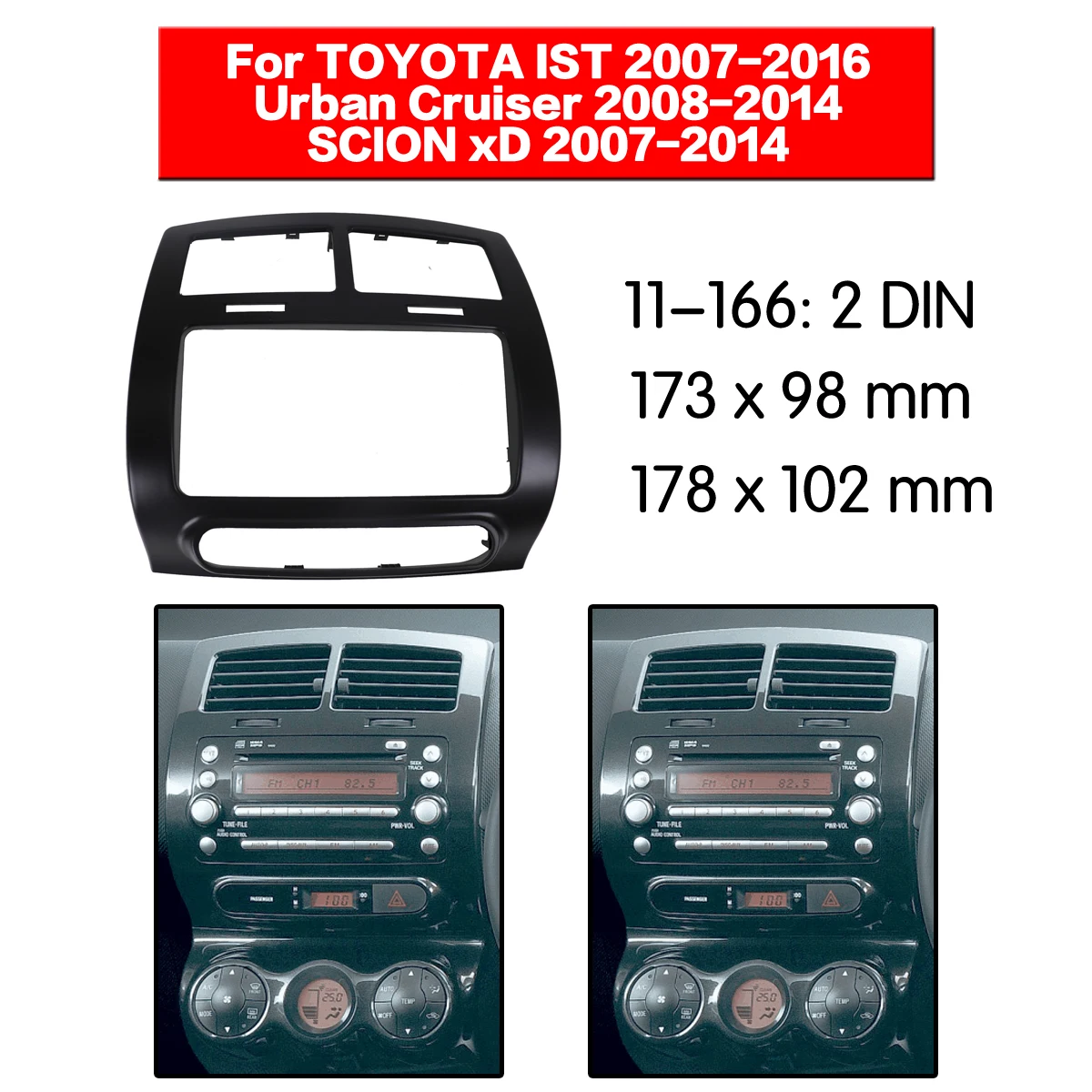 

For TOYOTA IST/Urban Cruiser/SCION xD 2007 2008 2009-2016 Car Radio Fascias Video Player Panel Frame 2 Din Stereo Cover Frame