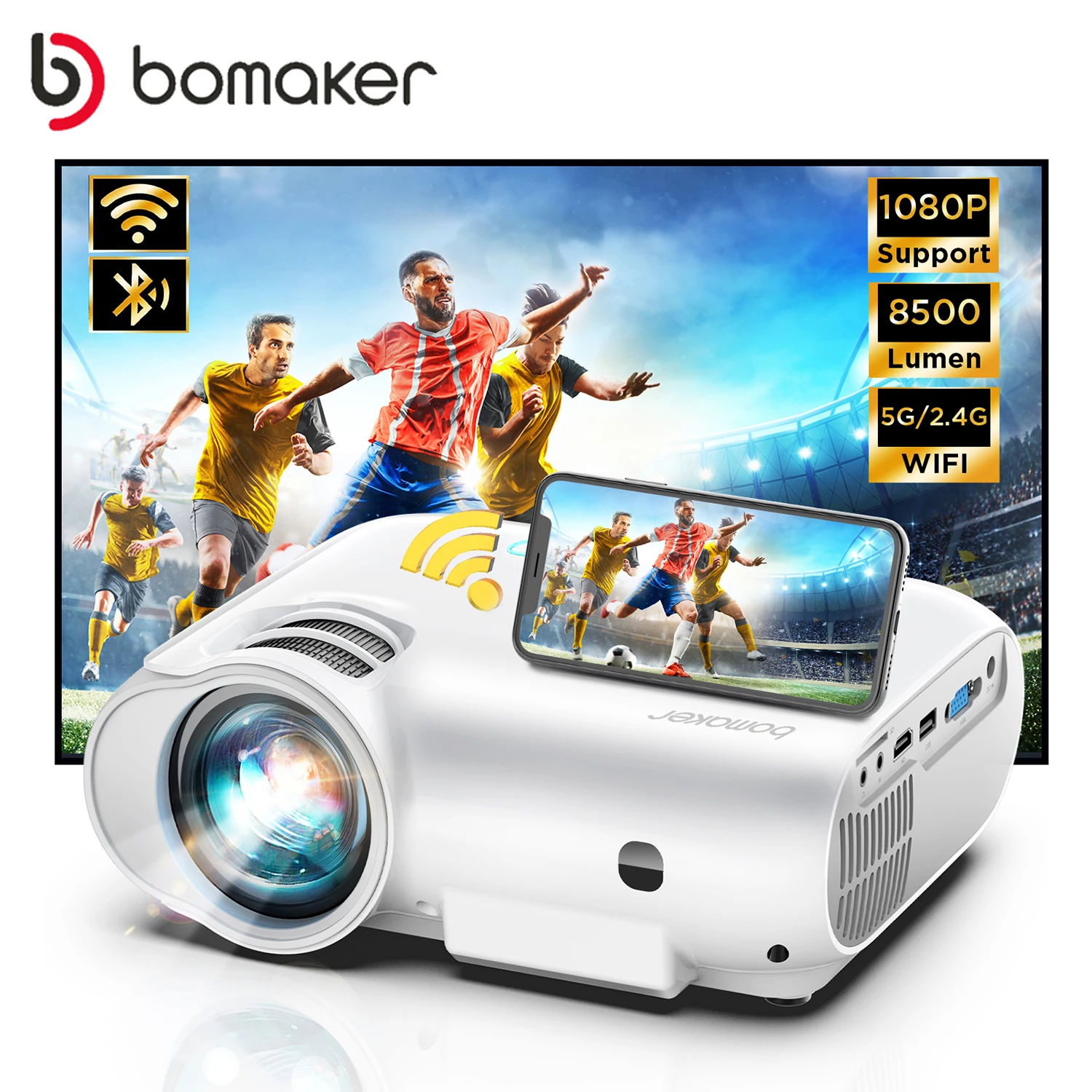 Bomaker Led Projector Android Wifi Full Hd Support 1080p 300 Inch Big