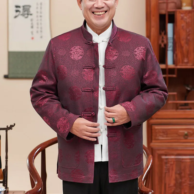 Spring Chinese Style Coat Men Button New Year Gift for Father Traditional Jacket Tang Suit Retro Chinese Coat