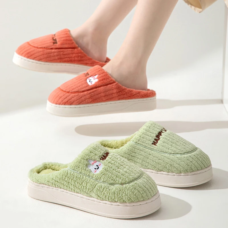 Cartoon Cotton Slippers Women's Warm Couple Home Use Thick Bottom Home Pedaling Feeling Fur Slippers Men's Winter Non-slip Shoes 6