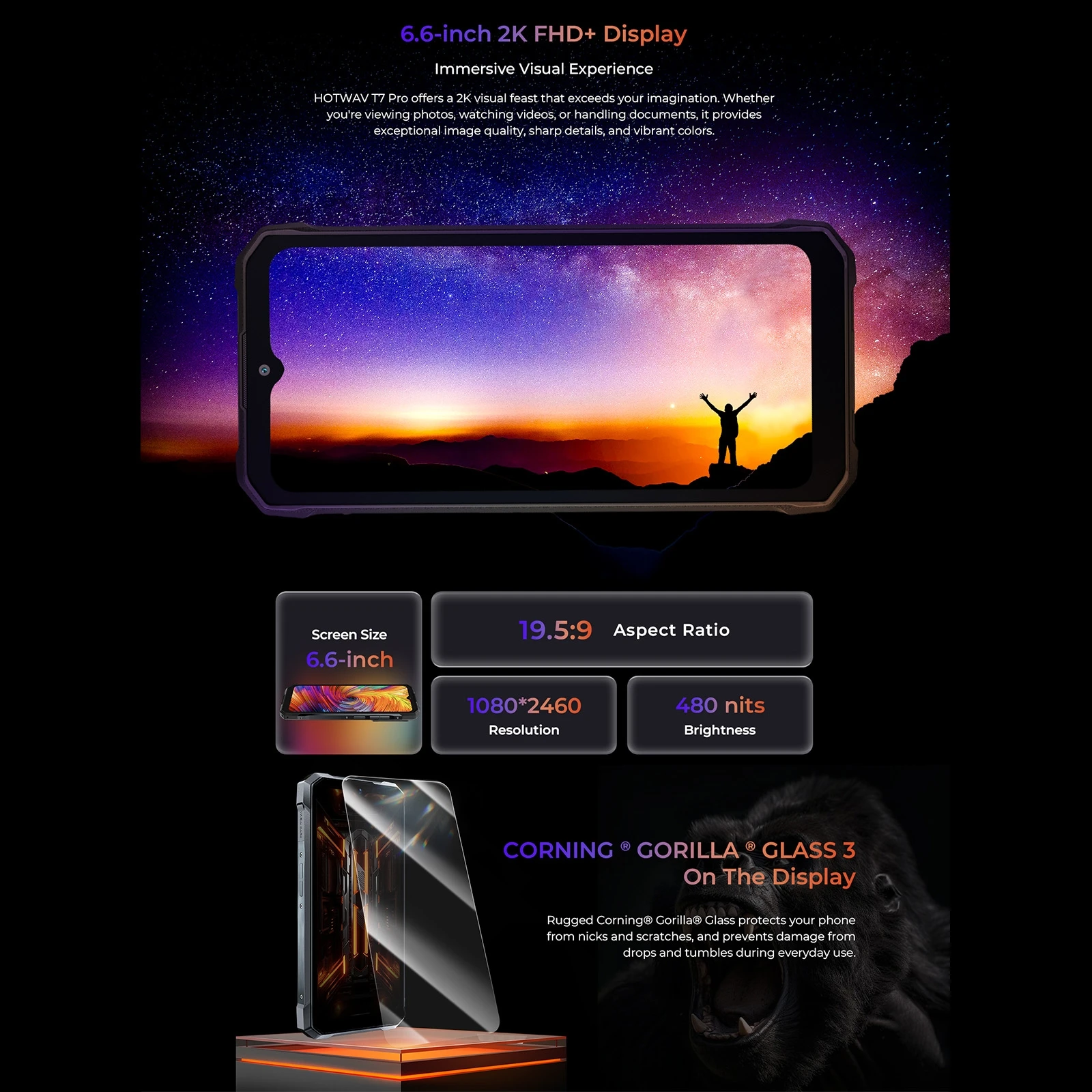 HOTWAV T7 Pro Rugged Smartphone 12(6+6)GB+256GB 6.6'' FHD+ 2K 6280mAh MobilePhone 64MP Android 13 Cellphone