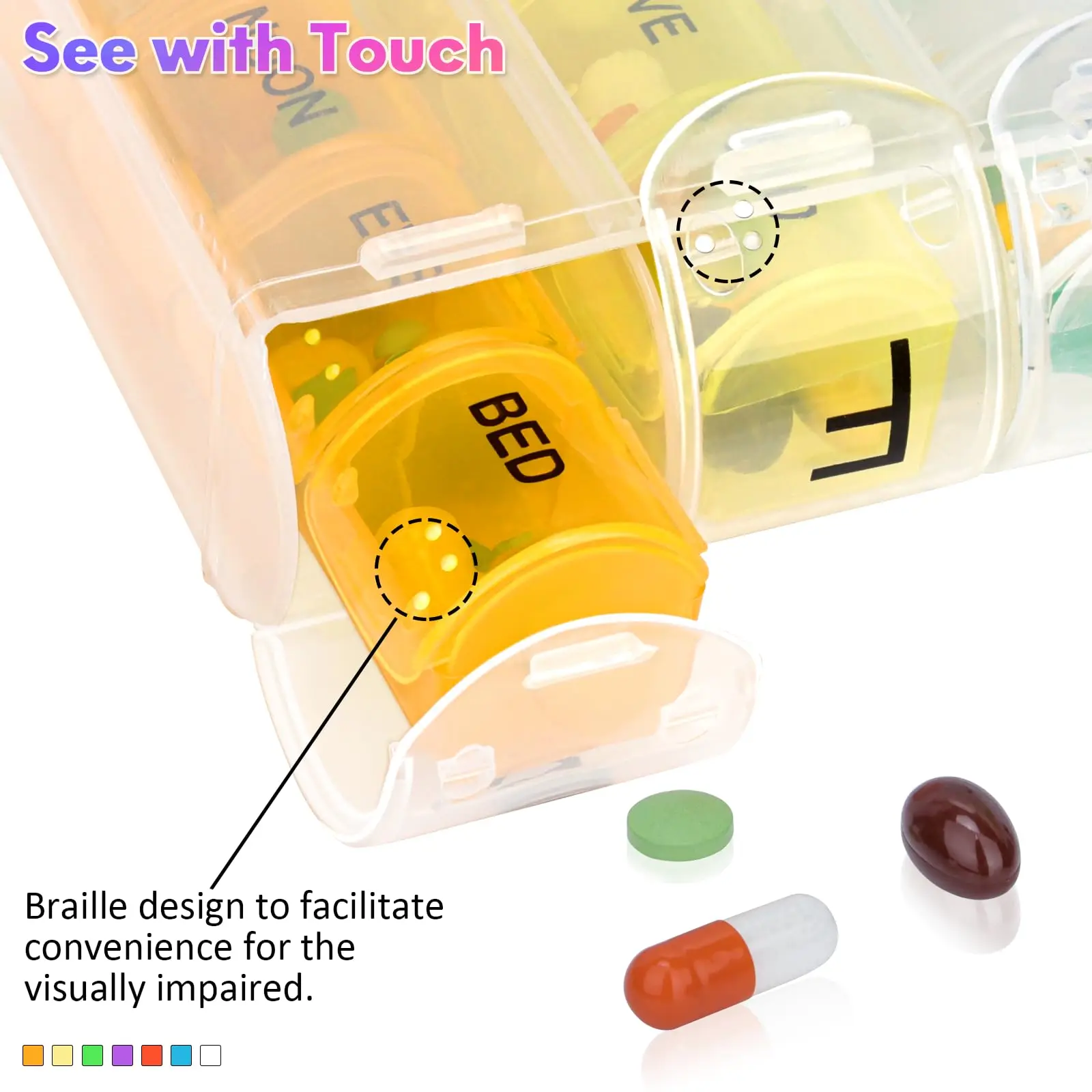 Weekly 7-Day Pill Organizer with 28 Compartments - Travel-Friendly 4-Times-a-Day Tablet Storage