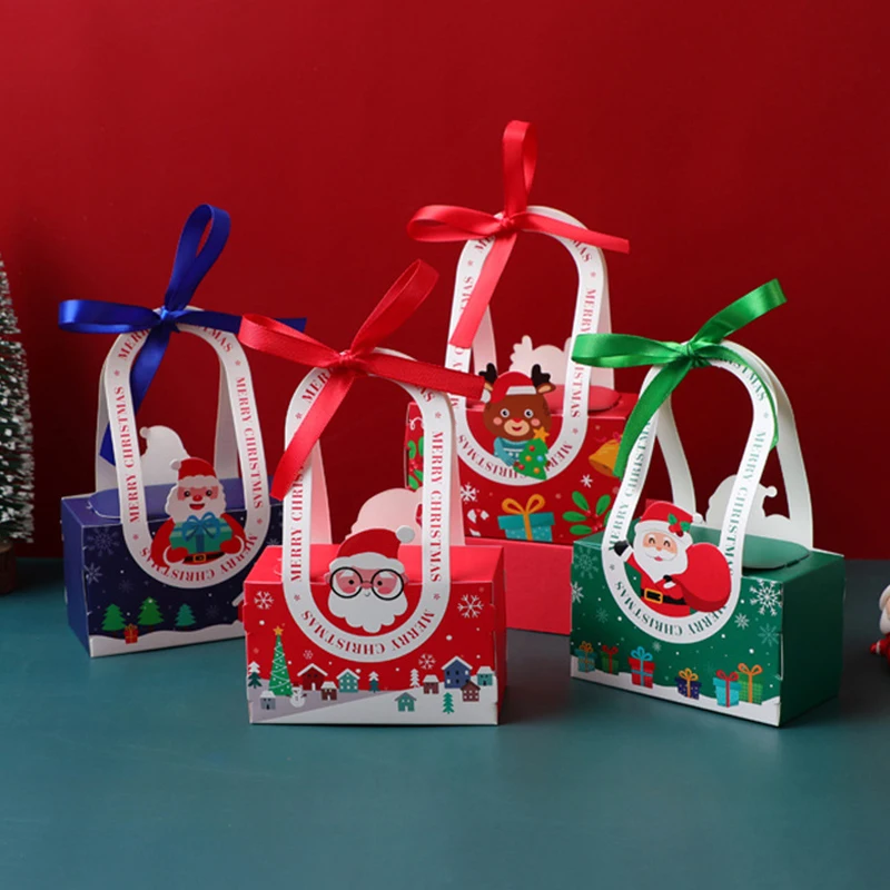 

Christmas Gift Boxes Santa Claus Candy Cookie Packaging Box Handle Paper Package Festival Party Decor Christmas Wrapping Supply
