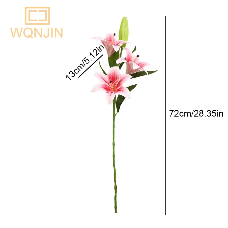 1PC, 고품질 3D 인쇄, 4 헤드 촉각 백합 인공 꽃 웨딩 호텔 장식, 백합 시뮬레이션 꽃 결혼식