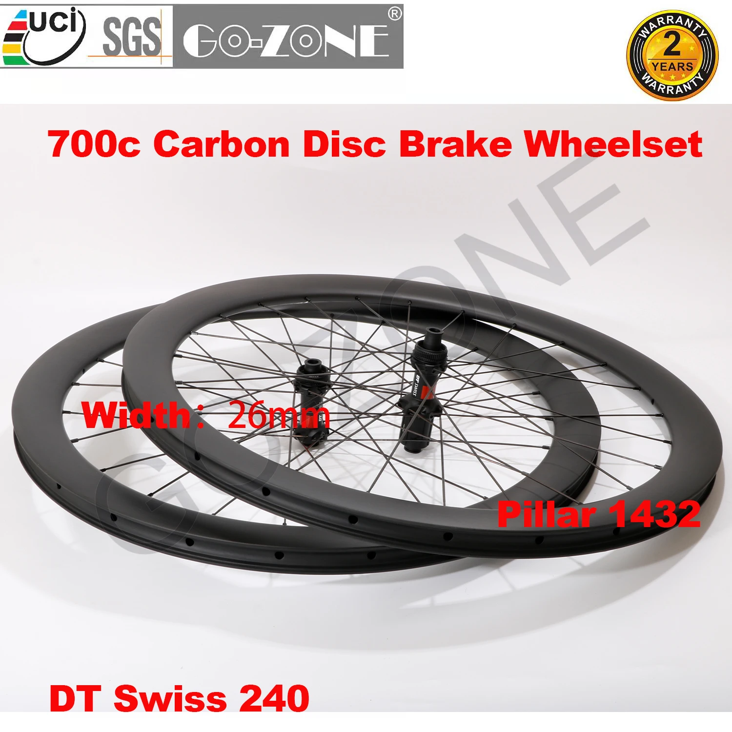 

Straight pull Carbon 700c Wheelset Disc Brake 26mm U Shape Clincher Tubeless Tubular DT 240 24/24H Road Disc Brake Wheels