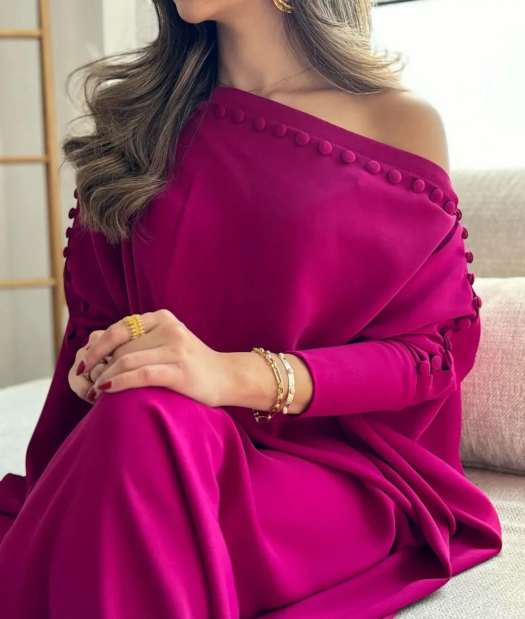 

One Shoulder Prom Dresses Pleated Buttons Vintage Evening Dresses For Women Party Floor Length Saudi Arabia Long Sleeves 2024