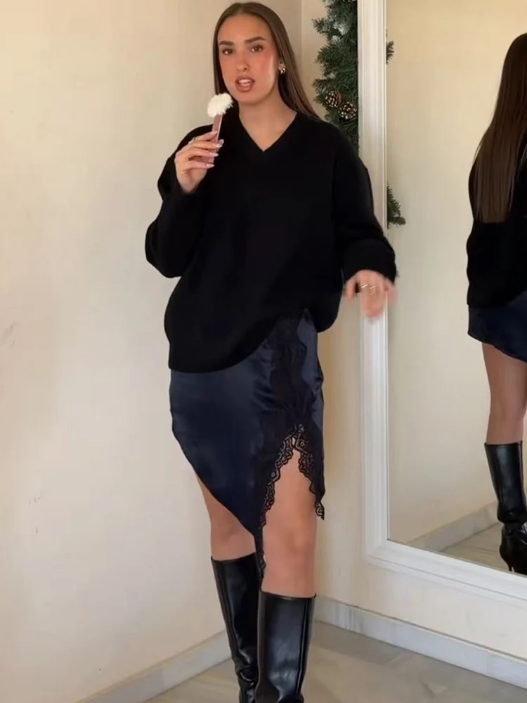 Fashion Lace Short Skirt For Women Elegant Spliced High Waist Asymmtrical Skirt 2026 New Ladies Fashionable Club Casual Wear