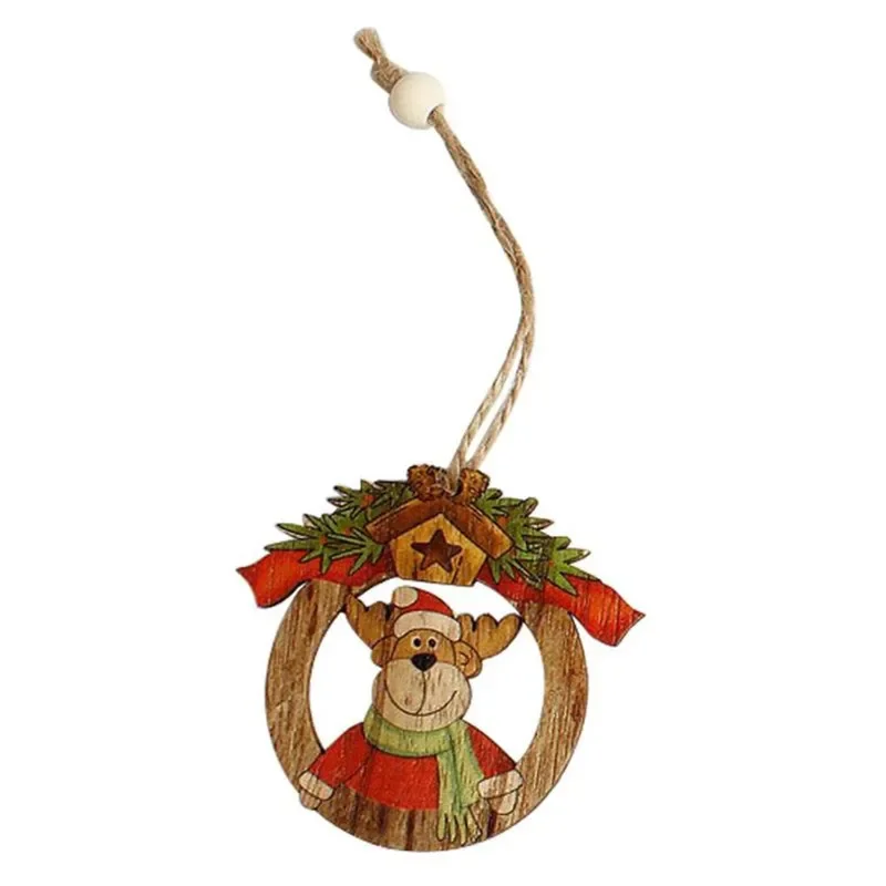 Cute Wooden Christmas Tree Decoration Ornaments Xmas Hanging Pendants Snowman Deer Ornament Christmas Party Decor Craft