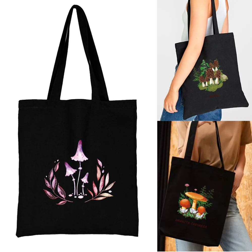 

Shopping Bag for Women Canvas Shoulder Bags Shopper Eco Handbag New Fashion Storage Tote Mushroom Print Commute Grocery Handbags