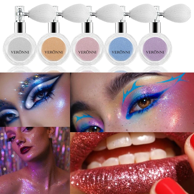 Fashion Highlighter Powder Spray High Gloss Glitter Powder Spray Shimmer Sparkle Powder Makeup for Face Body Highlight Makeup 2