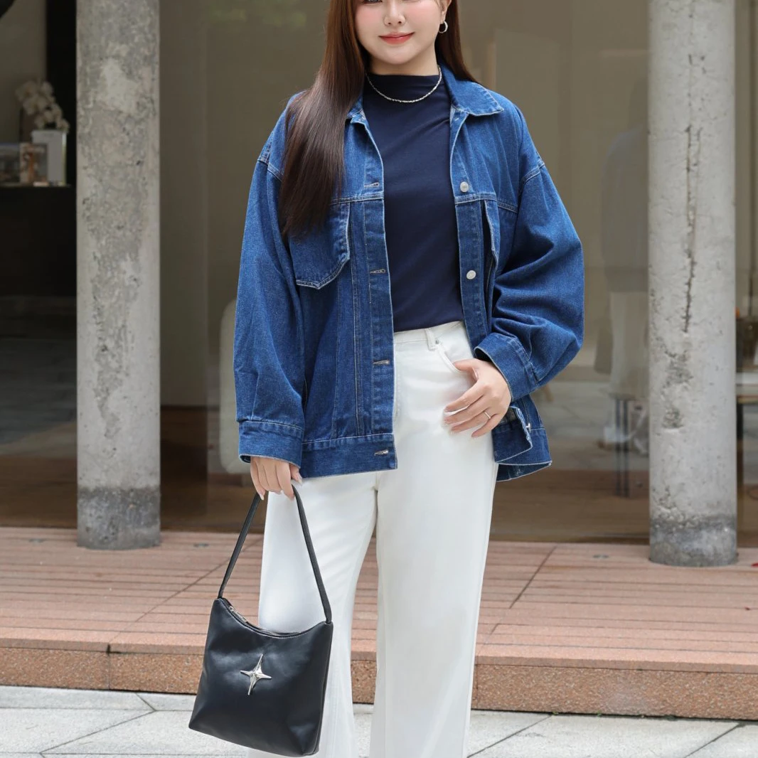 Fashion Plus Size Women's Denim Jacket Loose Casual And Vintage Blue Autumn New Premium OUTERWEAR 8535