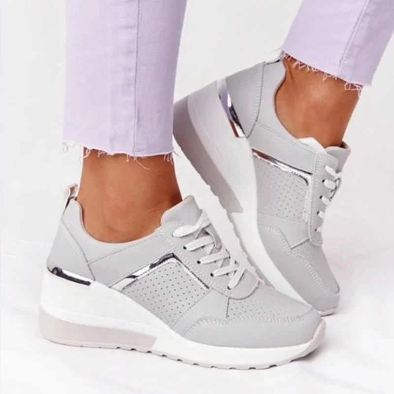 Large Casual Single Shoe Women's Thick Sole Sloping Heel Strap Round Toe Sneakers Comfortable Women's Sneaker  platform shoes