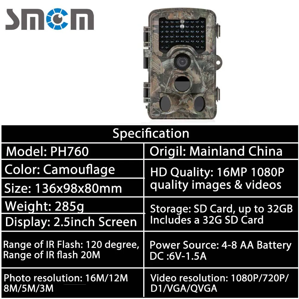 1080P HD Hunting Camera with 2.5-inch Display 16MP Infrared Night Vision Outdoor HD Hunting Camera Infrared Sensing Distance