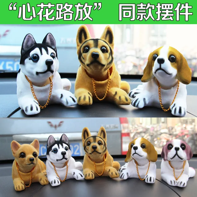 허스키 비글 자동차 인형 – 창의적인 자동차 장식 아이템