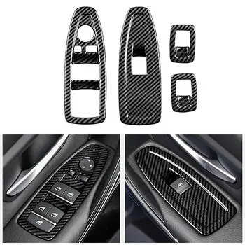자동차 창문 리프트 스위치 패널 커버 트림, 4X 탄소 섬유, BMW 3 시리즈 F30 2012-2019 에 적합
