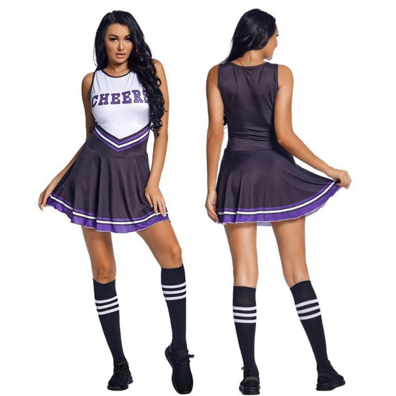 Women Cheerleading Costume Stage Performance School Party Uniform Dress With Socks Pom poms Set