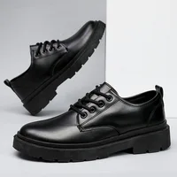 Men's Casual Leather Shoes Thick Bottom Leisure Trendy British Style Winter New Arrival Breathable round Toe Low Heel