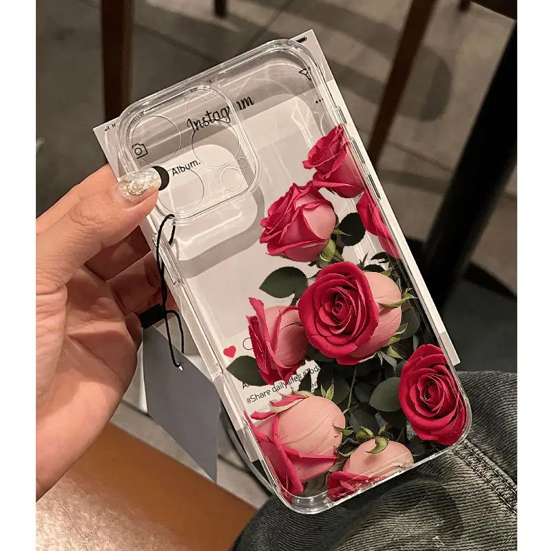 Red Rose Fresh Flower Silicone Rubber Phone Case