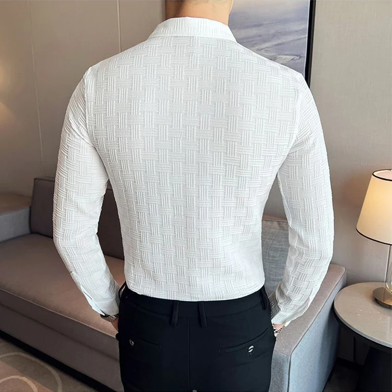 Spring Autumn Polo-neck Slim Casual Solid Color Blouse Male Korean Fashion Comfortable Shirt Homme Long Sleeve Cardigan Top Men