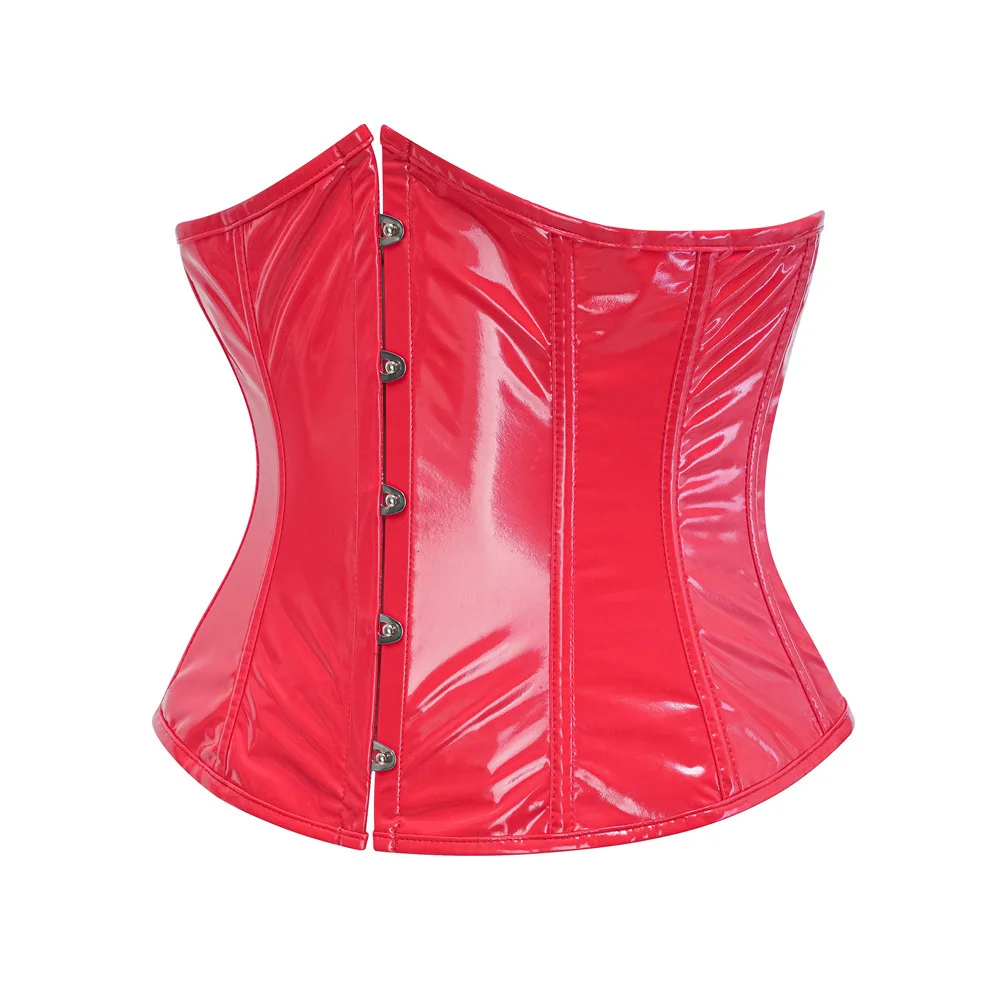PVC Vinyl Corset Top Underbust Push Up Boned Bustier Goth Punk Women Front Busk Plus Size Sexy