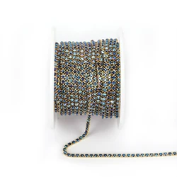 Opal Gold Crystal Rhinestone Trim for Luxurious DIY Wedding Dress Decoration (Gold Metallic Blue)