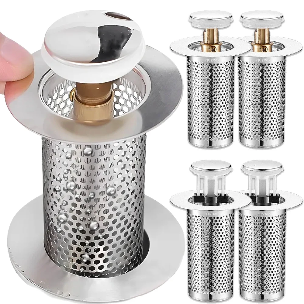 Sink Filter Sink Strainer Floor Drain Filter Hair Drain Catcher Kitchen Sink Strainer Stainless Steel Floor Drain Filter Washbasin Plug Pop-Up Bounce Core Basin Stopper Hair Catcher Shower Sink Strainer Anti Odor