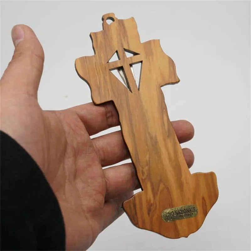 14 Bitter Road Holy Water Pools Olive Wood Wooden Wall Cross for Church and Home Decor 16x7cm