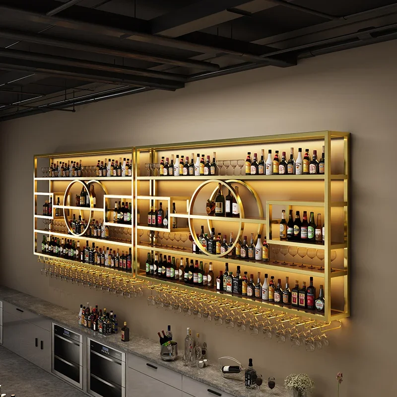 Bar Decoration Wall Mounted Wine Rack Restaurant Wall Mounted Iron Grape Wine Cabinet Creative Display Rack Customization