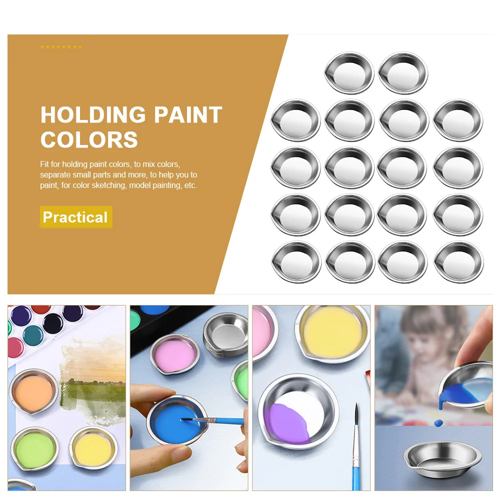 6 Pcs Pour Mouth Palette Reusable Painting Tray Stainless Steel Watercolor Mix Plates Art Supplies Student School Accessory