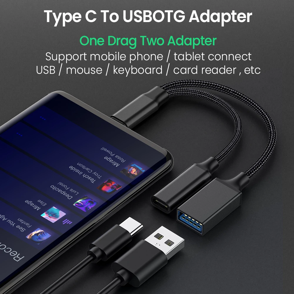 USB C OTG Cable Phone Adapter 2 in 1 Type C to USB A Adapter with PD Charging Port for Samsung Huawei Xiaomi Phone Laptop Tablet