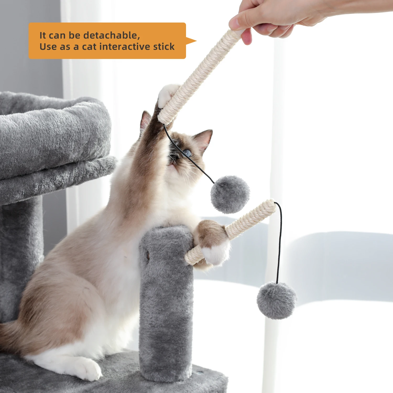 Mehrstöckiger Katzenbaum mit Sisal-Kratzstämmen und Kratzmatte, Großes Katzen-Condo, Gemütliche Hängematte, Katzenturm für Innenbereich, Katzenhaus – Detail 12