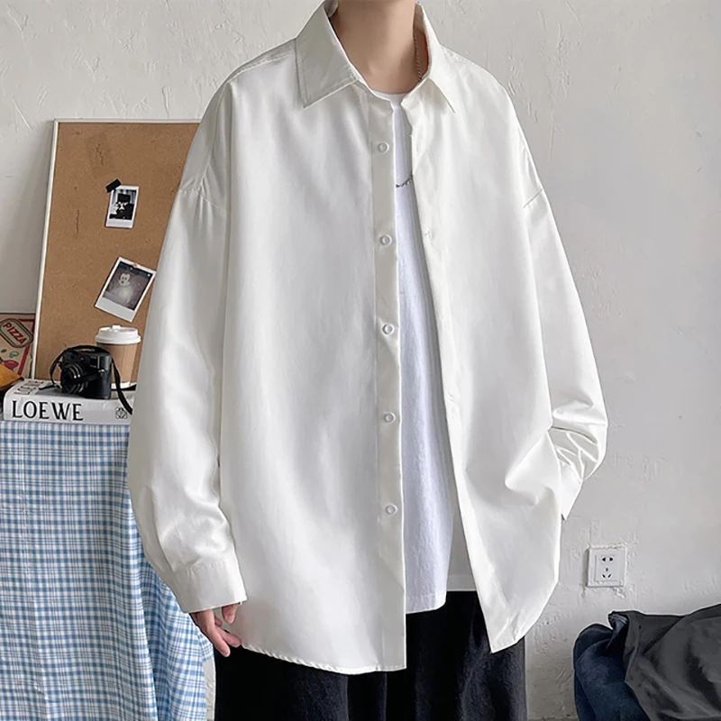 

Fall Men Korean Fashion White Long Sleeve Shirts 2022 Mens Harajuku Black Oversized Shirt Male Button Up Shirts Blouses 5XL