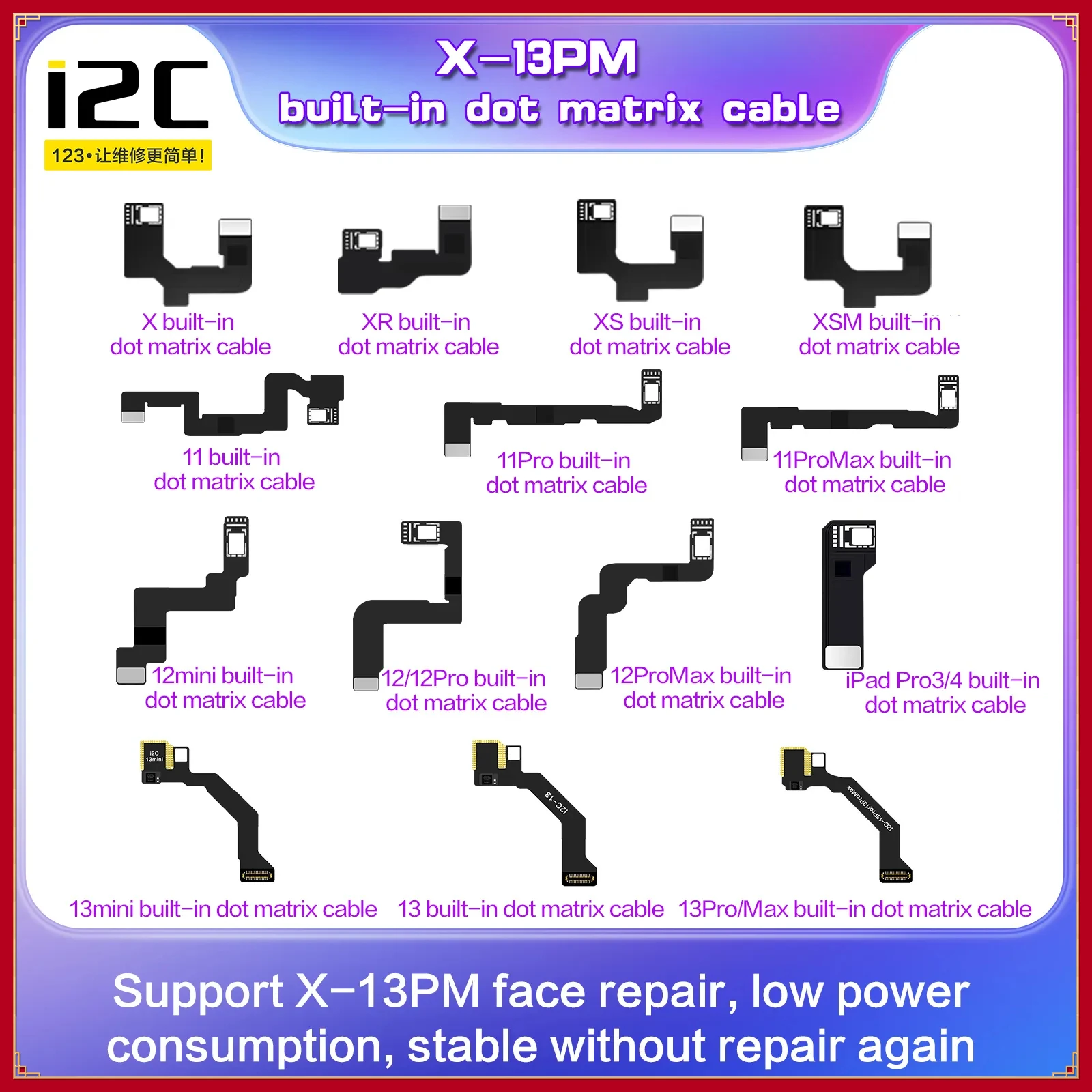 

I2C iPhone X-13PM Built-in Dot Matrix Flex Cable Face ID Repair Tag FPC Apply to MC14 Dot and I6S Smart Programmer Repair Device