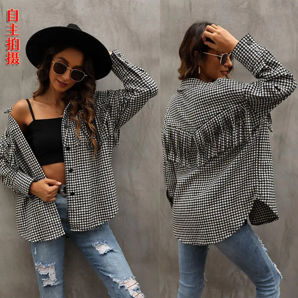 

Женская однобортная куртка с отложным воротником, Повседневная Свободная рубашка в клетку с длинными рукавами, в стиле ретро, зима