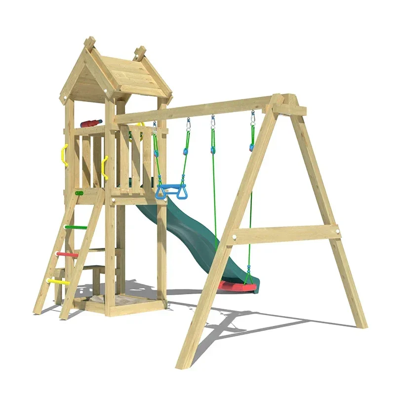 Children's Outdoor Wooden Playground Set Climbing Frame Slide Swing Equipment