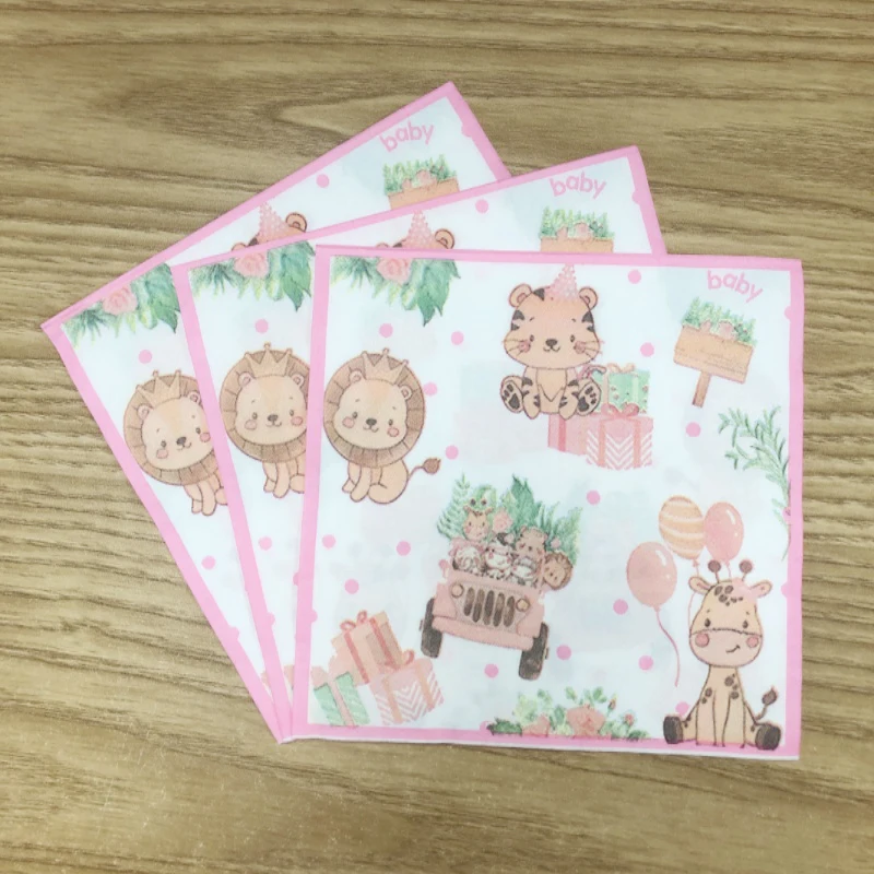 20PCS/Pack 33cm 2-ply New Colorful Printed Napkins Party Paper Placemats Pink Animal Themed Party Decorations