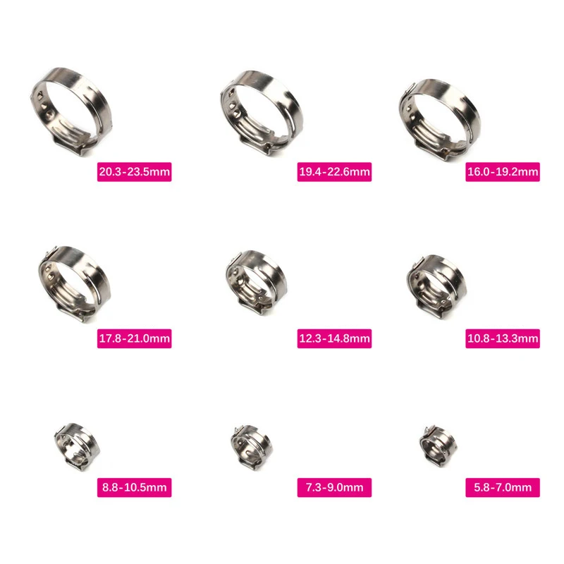 25PCS Single Ear Hose Clamps, 9.0-10.5mm 304 Stainless Steel Ear Clamps