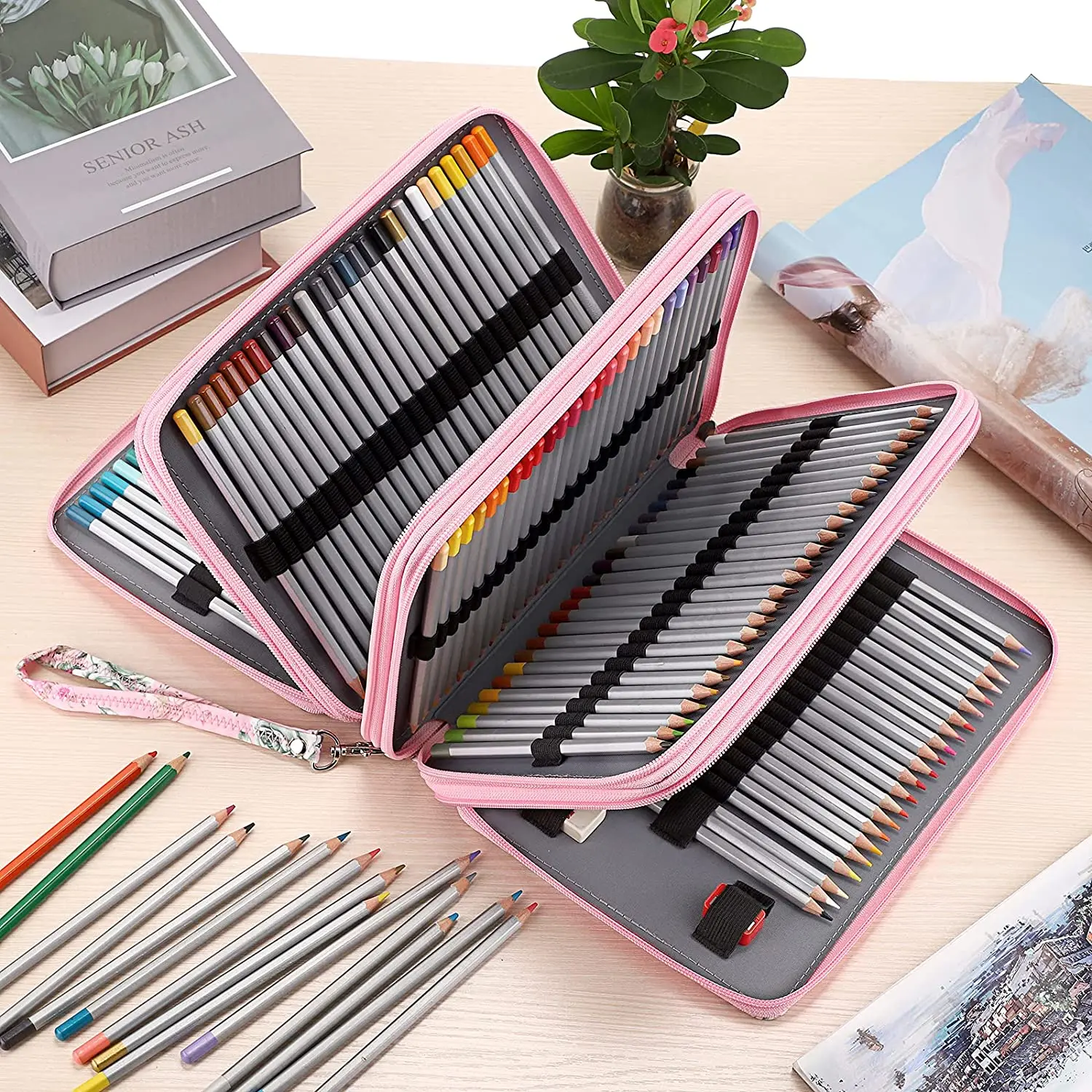 Colored Pencil Case- 200 Slots Pencil Holder Pen Bag Large Capacity Pencil  Organizer with Handle Strap Handy Colored Pencil Box - AliExpress
