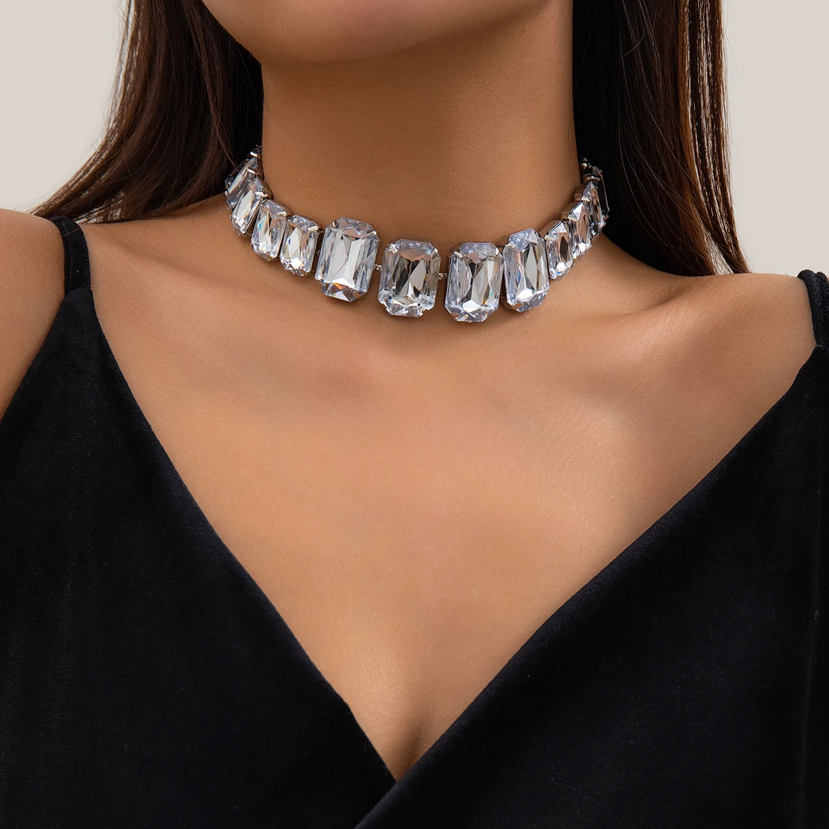 

PuRui Exaggerated Full Square Rhinestone Choker for Women Big Beads Necklace Neck Chain Ladies Wedding Fashion Jewelry Collar