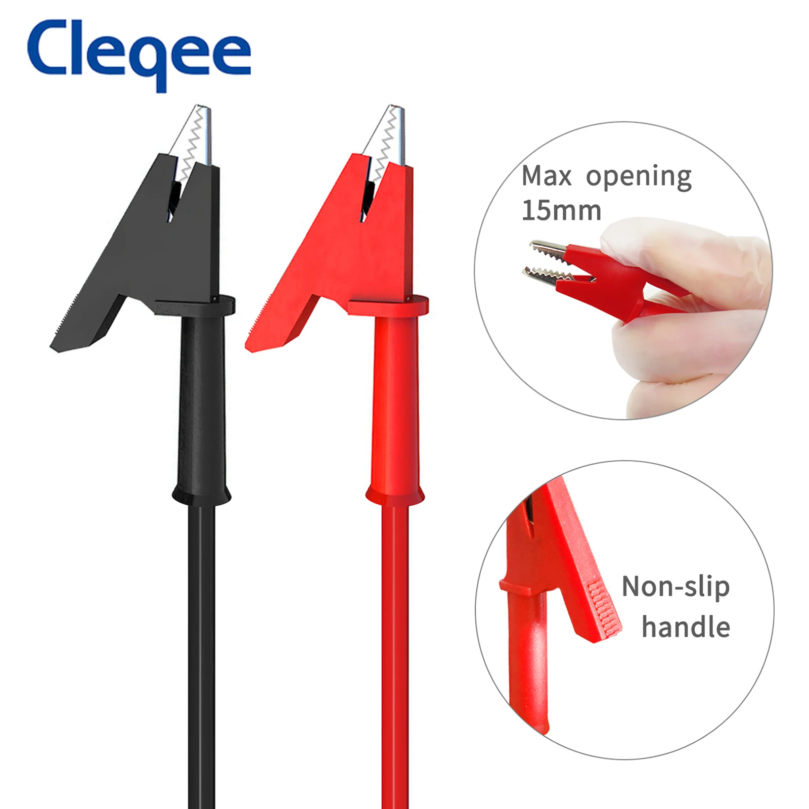Cleqee P1024 2PCS Dual Alligator Clips Test Leads Heavy Duty Crocodile Clamps Multimeter Test Wires 1000V 15A 100cm Cable