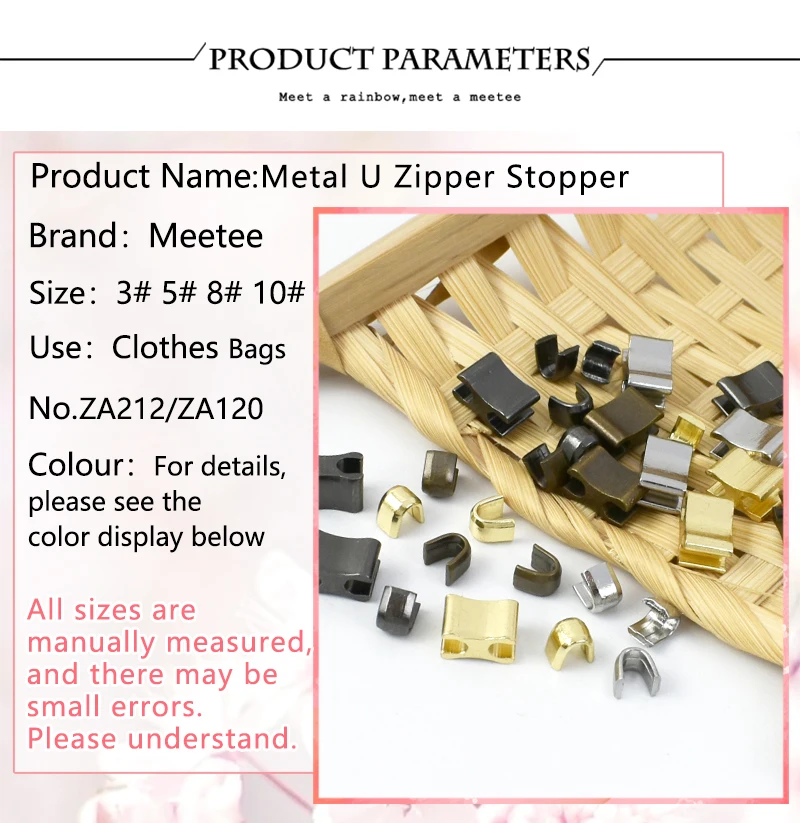 50/100/200g 3# 5# 8# 10# Metal U Zipper Stopper Bag Purse