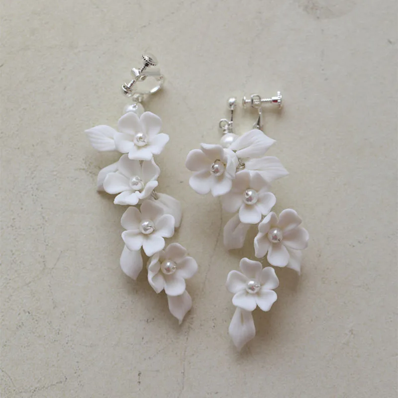 SLBRIDAL Handmade Ins Style Sparkling Crystal Rhinestones Porcelain Flower Pearls Bridal Wedding Earring Women Girls Earrings 6
