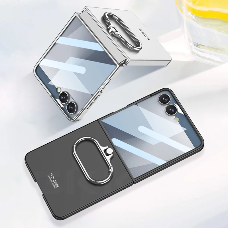 Ultra-thin Armor Ring Holder Case for Samsung Galaxy Z Flip 7 Back Screen Glass